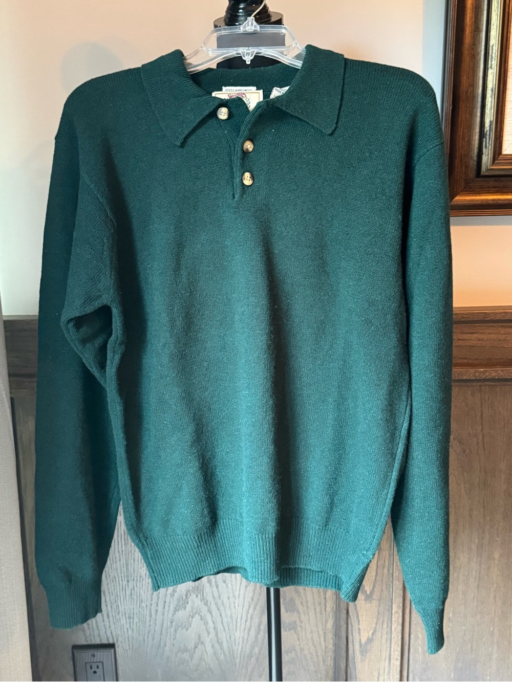 Sears Roebucks vintage Men's wool Dark Green Polo-Style Knit Sweater Medium